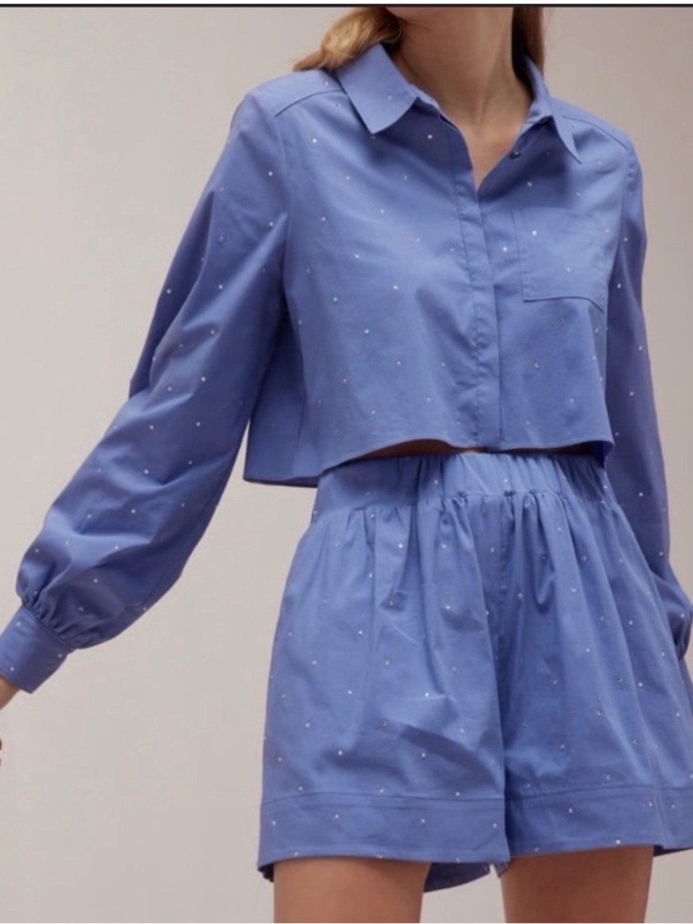 Jason Wu Set - Shorts and Cropped Shirt light blue Embellished
